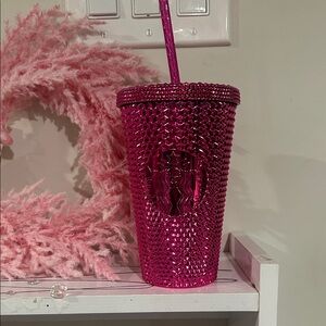 Starbucks 16 OZ Metallic Fuchsia Studded Cold Drink Tumbler